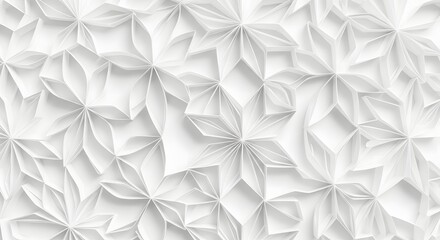 A visually intricate, seamless texture or background pattern made of three-dimensional white paper folded into abstract, geometric flower shapes