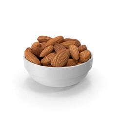 Natural almonds placed in white ceramic bowl