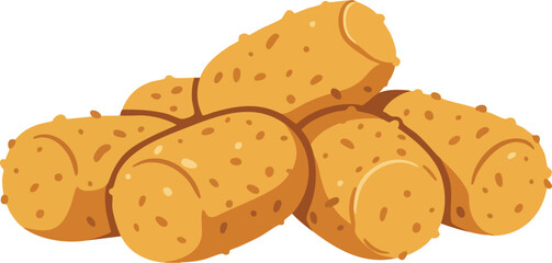 A pile of golden brown fried potato croquettes illustration on a white background.