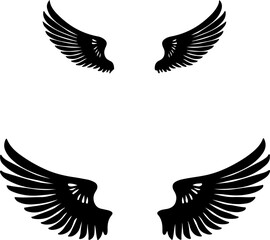 Fototapeta premium set of vector wings, bird, eagle, silhouette, vector, wing, flying, animal, illustration, tattoo, wings, feather, dove, black, design, fly, nature, hawk, symbol, icon, birds, angel, pigeon, flight, se