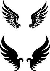 Fototapeta premium set of vector wings, bird, eagle, silhouette, vector, wing, flying, animal, illustration, tattoo, wings, feather, dove, black, design, fly, nature, hawk, symbol, icon, birds, angel, pigeon, flight, se