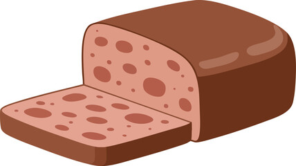 Cartoon illustration of a loaf of meat with a slice cut off.
