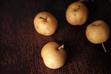 asian pears, nashi pear fruit fresh from the tree organic agriculture and vitamin nutrition