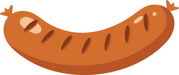 A cartoon illustration of a curved, grilled sausage with grill marks and a tied end.