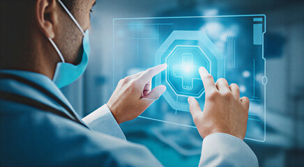 Doctor Interacting with Digital Health Interface in Modern Hospital