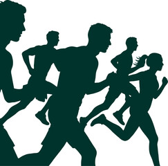 Run. Running men and women, vector set of isolated silhouettes.
