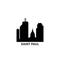 Naklejka premium Saint Paul skyline, horizon logo. Panorama of USA Minnesota state city, icon with landmarks, buildings, riverside. Isolated graphic, vector clipart