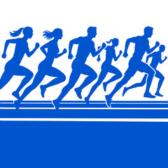 Run. Running men and women, vector set of isolated silhouettes.