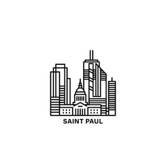 Saint Paul skyline, horizon logo. Panorama of USA Minnesota state city, icon with abstract landmarks, skyscrapers, riverside. Isolated thin line graphic, vector clipart
