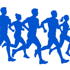 Run. Running men and women, vector set of isolated silhouettes.