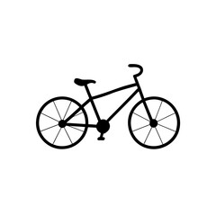 Simple black bicycle with two wheels seat and handlebars on a white isolated background drawing style on transparent background silhouette