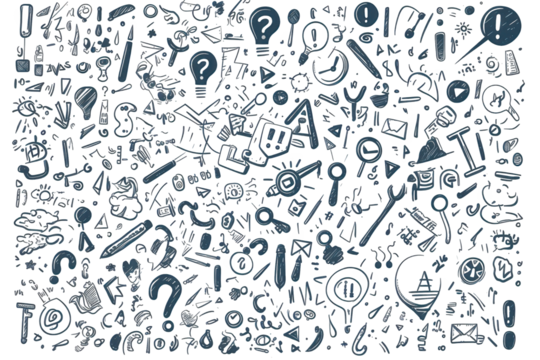 Assortment Of Doodle Icons In Teal Color Over Black Background Illustration