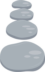 Simple cartoon illustration of four smooth grey stones stacked in a balanced cairn, symbolizing zen, stability, and harmony.