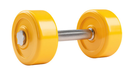3d icon of yellow dumbbell fitness equipment gym weightlifting sport training exercise muscle strength workout object element isolated on white background
