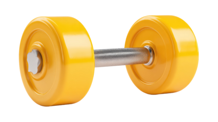 3d icon of yellow dumbbell fitness equipment gym weightlifting sport training exercise muscle strength workout object element isolated on white background
