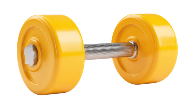 3d icon of yellow dumbbell fitness equipment gym weightlifting sport training exercise muscle strength workout object element isolated on white background
