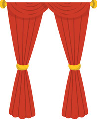 Luxury Red Curtains with Gold Rod and Tie-backs, Isolated Vector Graphic