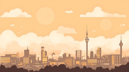 Obraz premium Sunset Cityscape Silhouette Modern Urban Landscape