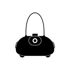 Fototapeta premium Illustration of a black handbag with a circular clasp and a curved handle on a white background on transparent background silhouette