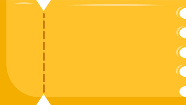 Blank yellow coupon ticket template with perforated line and round holes. Simple flat graphic for offers, discounts, and events.