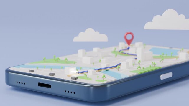 smartphone GPS map navigation 3d render animation