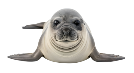 Adorable Hawaiian Monk Seal Pup on White Background - Cute Marine Wildlife Portrait Looking at Camera