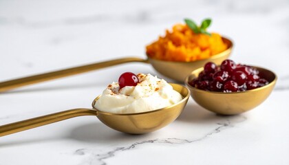 Thanksgiving dinner sides arranged beautifully in gold bowls
