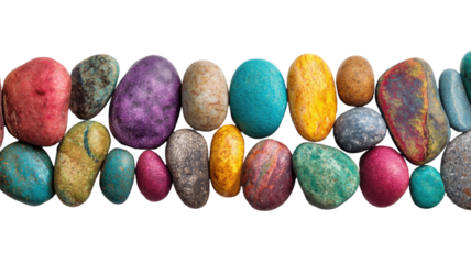 Bright colorful stones on white showing vibrant natural mineral collection decorative pebble texture design element abstract concept isolated on white background