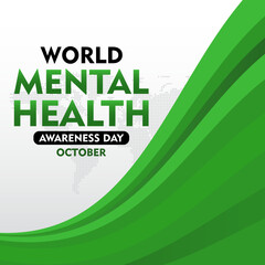 World Mental Health Awareness Month. Green ribbon design. Suitable for concept for healthcare  banner, poster, social media, flyer and background 