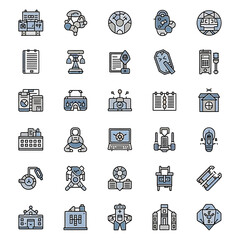 Collection of Flat Design Icons Representing Technology, Business, and Innovation Concepts