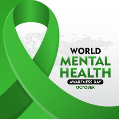 World Mental Health Awareness Month. Green ribbon design. Suitable for concept for healthcare  banner, poster, social media, flyer and background 