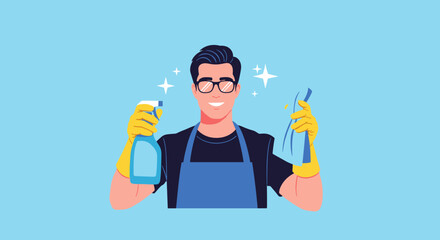 Professional cleaner with spray bottle and cloth ready for a sparkling home.