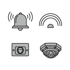 Fire Safety and Alarm Systems Bell, Sensor, and Detector Icons