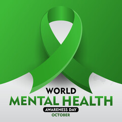 World Mental Health Awareness Month. Green ribbon design. Suitable for concept for healthcare  banner, poster, social media, flyer and background 