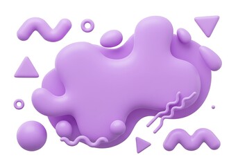 Abstract purple shapes and fluid blob isolated on white background