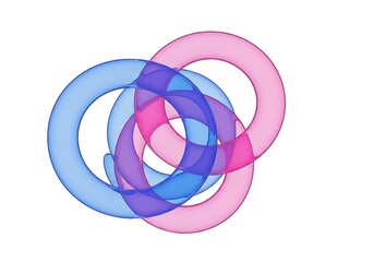 Abstract interlocking torus shape isolated on white background with pink and blue