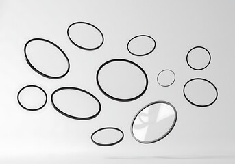 Abstract composition of transparent circles isolated on white background