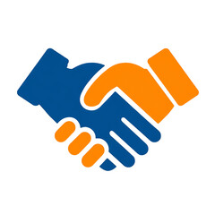 Obraz premium Business Partnership Handshake Icon, Two Simplified Hands Shaking, Minimal Blue And Orange Palette, Flat Clean Vector, Transparent Background Png. 