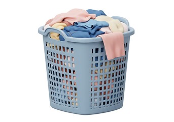 Laundry basket full of clothes isolated on white background