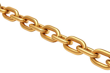 Obraz premium Shiny gold chain with interlocking oval links displayed diagonally showcasing metallic finish and dimensional depth, isolated on a transparent background