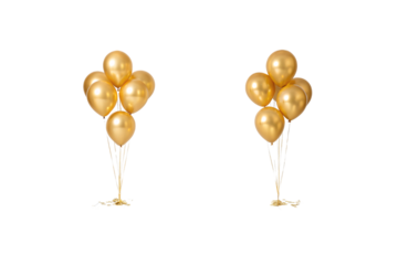 Gold balloons in two separate groups on left and right sides creating symmetrical festive arrangement, isolated on a transparent background