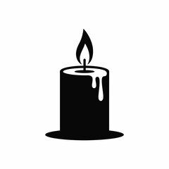 Black silhouette of a lit candle with dripping wax white flame