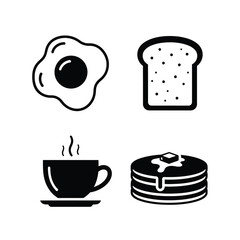 Breakfast Icons Fried Egg, Toast, Coffee Cup, Pancakes - Simple Vector Graphics