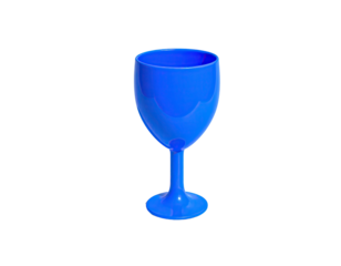 A single, vibrant blue stemmed drinking vessel isolated on a stark black background
