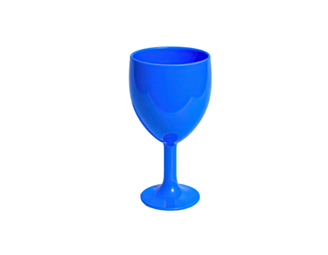 A single, vibrant blue stemmed drinking vessel isolated on a stark black background