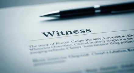 Obraz premium Close-up of a formal document d 'Witness' with a black pen resting on top