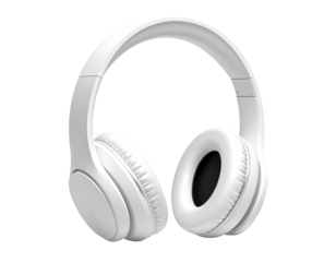 White over-ear headphones, positioned directly on a transparent background