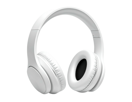 White over-ear headphones, positioned directly on a transparent background