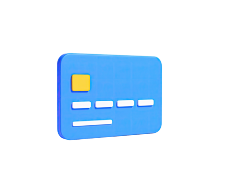 Cartoonish, 3D blue plastic card with yellow square, white lines, on black - Powered by Adobe