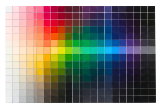 Large color palette chart with a wide spectrum of swatches on a transparent background